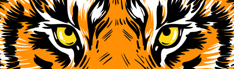 Tiger eyes vector graphics. Horizontal banner, poster with tiger eyes. Realistic drawn face of a tiger, vector illustration © Tatyana