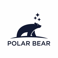 Polar Bear Head silhouette with moon star logo design inspiration