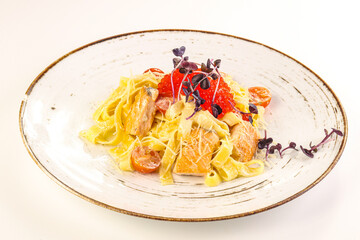 Italian pasta with salmon and caviar