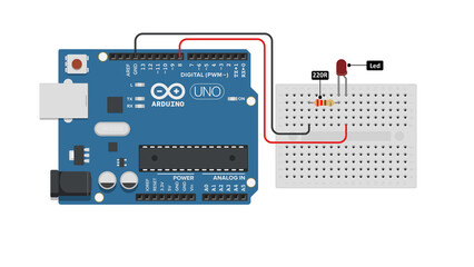 Arduino Uno Examples LED Blinking. Flashing led circuit - obrazy, fototapety, plakaty