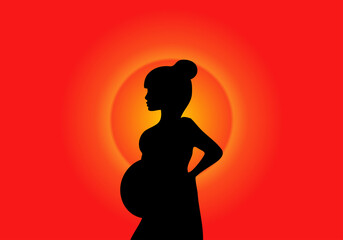 pregnant woman illustration. 
women stand front of sun.