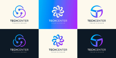 Circular Circuit logo icon. Link icon with dot. tech element.