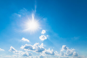 Naklejka na ściany i meble panorama blue sky with white cloudy and sunlight