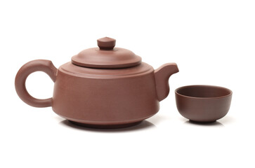 Ceramic teapot for brewing tea on white background 