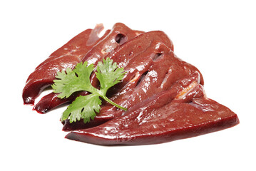 Pork liver on white background