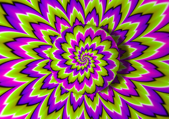 Green background with growing sphere. Optical expansion illusion.