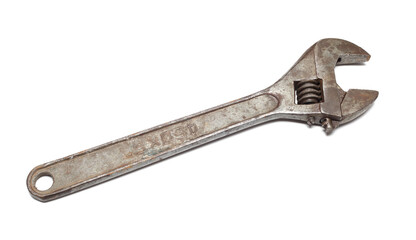 Old adjustable wrench isolated on white background 