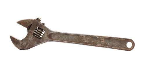 Old adjustable wrench isolated on white background 