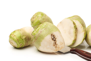 Brassica juncea on white background 