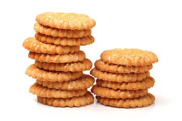 Biscuits with whole-wheat flour. Crunchy, grains  on white background