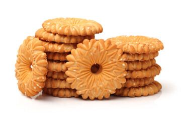 Biscuits with whole-wheat flour. Crunchy, grains  on white background