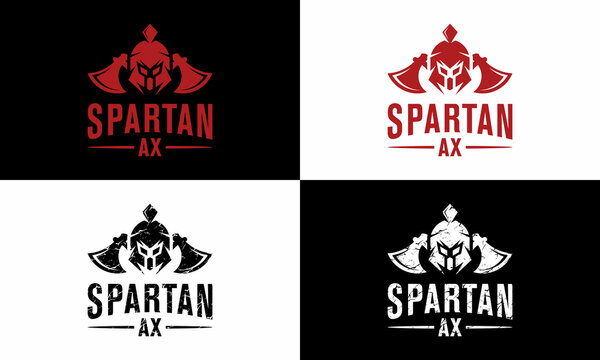 set of spartan helmet axes logo design vector template on a black and white background.