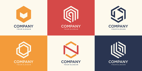 abstract sign Hexagon logo design with stripe concept, modern company business logo template