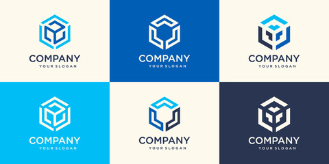 Company vector logo design element. Abstract hexagon shaped vector symbols.