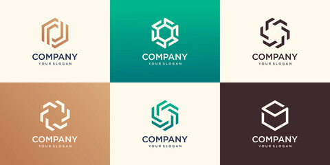 Hexagon logo design with stripe concept, modern company logo template