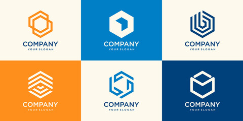 Hexagon logo design with stripe concept, modern company business logo template