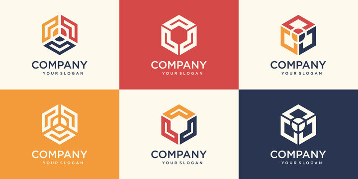 set of Hexagonal design element, hexagon logo template