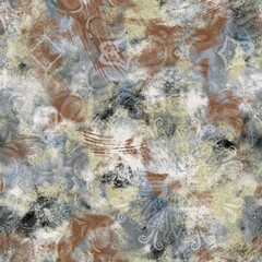 Seamless neutral and white grungy classic abstract surface pattern design for print. High quality illustration. Monochrome earth colored design with white pattern design overlay. Repeat graphic swatch