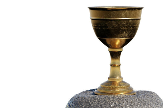 Old chalice on stone isolated on white background. 3D Render