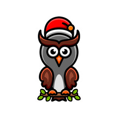 Birds Owl Wear christmas hats and in white background, Cartoon vector logo design template for t shirt ,sticker etc, editable