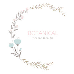 Botanical frame design with flowers, leaves, and berry branches. Hand drawn vector illustration.