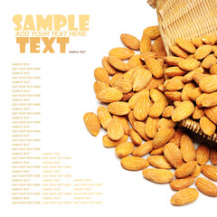 tasty almonds nuts, isolated on white.