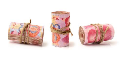 Fototapeta na wymiar China renminbi on white background 