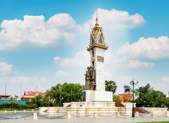 Fototapeta na wymiar Cambodia Vietnam Friendship Monument in Blue Sky