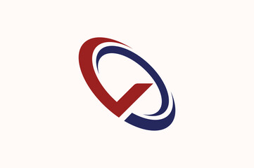 v Logo swoosh. Letter v with rings Design Vector Illustration Modern Icon.