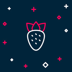 Line Strawberry icon isolated on blue background. Colorful outline concept. Vector