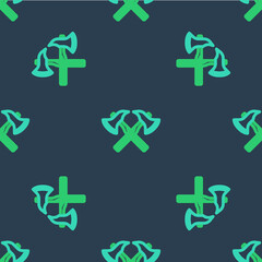 Line Firefighter axe icon isolated seamless pattern on blue background. Fire axe. Vector