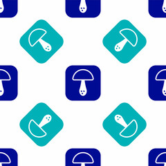 Blue Mushroom icon isolated seamless pattern on white background. Vector