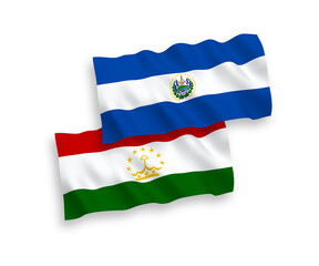 Flags of Republic of El Salvador and Tajikistan on a white background