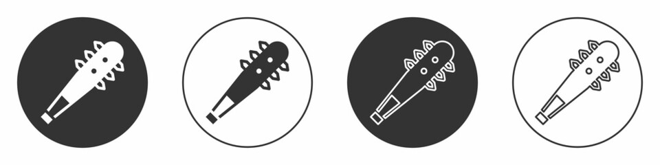 Black Medieval chained mace ball icon isolated on white background. Morgenstern medieval weapon or mace with spikes. Circle button. Vector