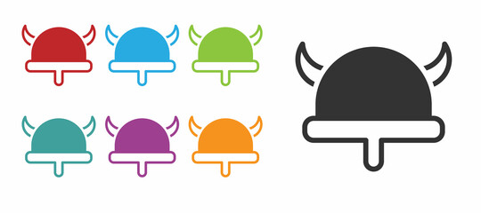 Black Viking in horned helmet icon isolated on white background. Set icons colorful. Vector