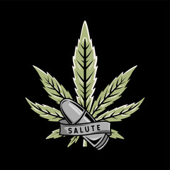 retro bullet illustration with cannabis leaf