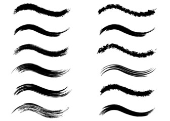 Grunge curve paint brush strokes set, vector, isolated