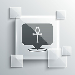 Grey Cross ankh icon isolated on grey background. Egyptian word for life or symbol of immortality. Square glass panels. Vector