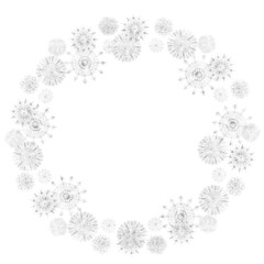 Fototapeta na wymiar Watercolor wreath with frozen floral and snowflakes, isolated on white background