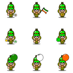 vector cartoon character mascot costume Chayote vegetable set bundle St patrick's day