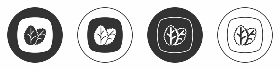 Black Tobacco leaf icon isolated on white background. Tobacco leaves. Circle button. Vector