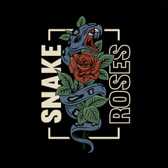 vintage snake illustration wrapped roses