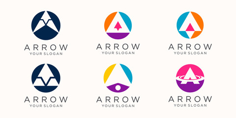 letter A with arrow logo icon set.