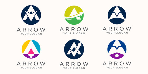 letter A with arrow logo icon set.