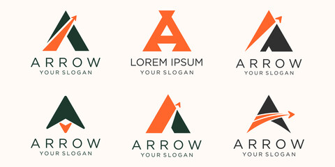 letter A with arrow logo icon set.