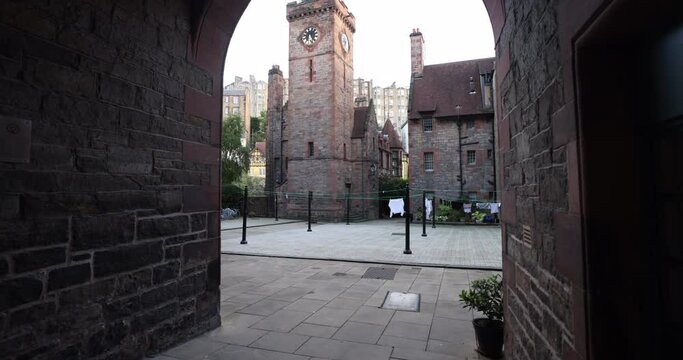British medieval architecture building in Edinburgh, Scotland   beautiful walk in the late afternoon will lead you past the Dean Village in Edinburgh