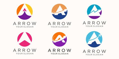 letter A with arrow logo icon set.