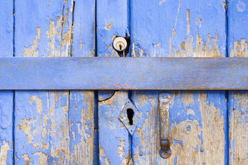 old blue door in the old town of Loulé, Algarve, Portugal