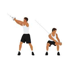 Fototapeta na wymiar Man character doing Downward cable wood chops exercise. flat vector illustration isolated on different layers