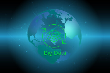 3d rendered illustration of stylized planet earth showing  big data computing and internet technology icon